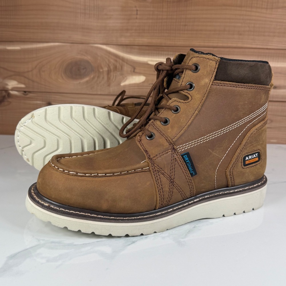 Ariat Rebar Wedge Distressed Brown Moc Toe 6" Waterproof Work Boot Women's 9 B